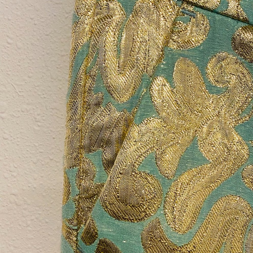 J.Crew Factory Mint and Gold Brocade Capri Pant Size 2 - Picture 5 of 10
